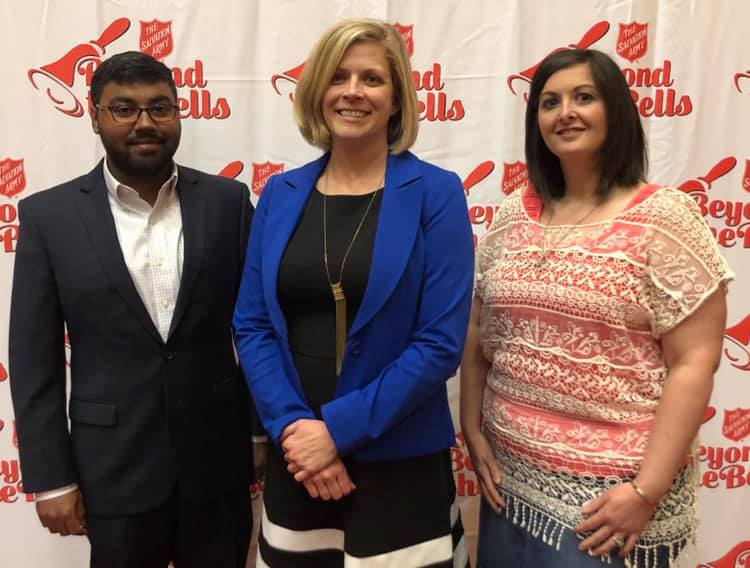 Hiren Champaneria, Mary Beth Hagan, and Trisha Rogers attended the Salvation Army’s Beyond the Bells luncheon.